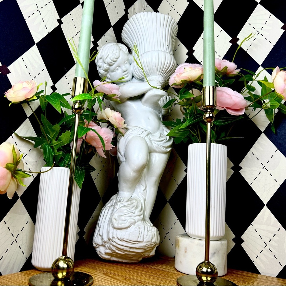 Luxury Cherub Wall-Pocket Vase 22” Very Tall–‎ Glazed Ceramic Neoclassical| 7lb